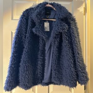 NWT! Forever 21 Faux Fur Notched Open-Front Coat